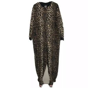 Nick & Nora XXL One Piece Footie Pajamas Exotic Fleece Cat Feet Leopard PJs Zip